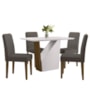 Mesa de Jantar Veneza 120x80 com 4 Cadeiras Amanda Imbuia/Off White/Veludo Cinza Escuro - New Ceval