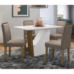Mesa de Jantar Veneza 120x80 com 4 Cadeiras Ana Imbuia/Off White/Marrom Rosê - PR Móveis