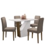 Mesa de Jantar Veneza 120x80 com 4 Cadeiras Ana Imbuia/Off White/Veludo Marrom Rosê - New Ceval