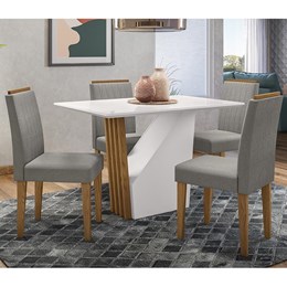Mesa de Jantar Veneza 120x80 com 4 Cadeiras Ana Ipê/Off White/Marfim - PR Móveis 
