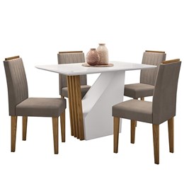 Mesa de Jantar Veneza 120x80 com 4 Cadeiras Ana Ipê/Off White/Marrom Rosê - PR Móveis 