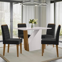 Mesa de Jantar Veneza 120x80 com 4 Cadeiras Berlim Ipê/Off White/Preto - PR Móveis 
