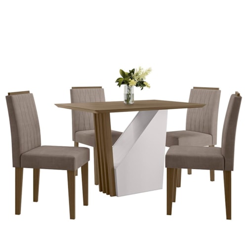 Mesa de Jantar Veneza 120x80 Tampo em MDF com 4 Cadeiras Ana Imbuia/Veludo Marrom Rosê - New Ceval