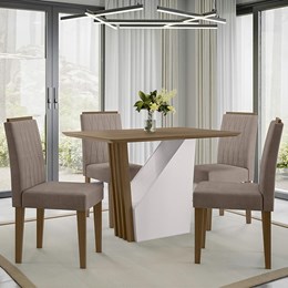 Mesa de Jantar Veneza 120x80 Tampo Madeirado com 4 Cadeiras Ana Imbuia/Off White/Marrom Rosê - PR Móveis 