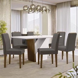 Mesa de Jantar Veneza 160x90 com 6 Cadeiras Amanda Imbuia/Off White/Cinza - PR Móveis 