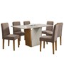Mesa de Jantar Veneza 160x90 com 6 Cadeiras Ana Ipê/Off White/Marrom Rosê - PR Móveis 