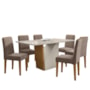 Mesa de Jantar Veneza 160x90 com 6 Cadeiras Ana Ypê/Off White/Veludo Marrom Rosê - New Ceval