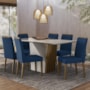 Mesa de Jantar Veneza 160x90 com 6 Cadeiras Caroline Imbuia/Off White/Veludo Azul Marinho - New Ceval