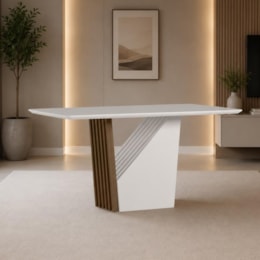 Mesa de Jantar Veneza 160x90 Tampo em MDF com Vidro Imbuia/Off White - New Ceval 