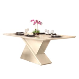 Mesa de Jantar Zoe Tampo Chanfrado 200x100 Creme - PR Móveis