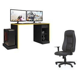 Mesa para Computador Desk Gamer DRX-3000 Preto/Amarelo com Cadeira Giratória Preto - PR Móveis
