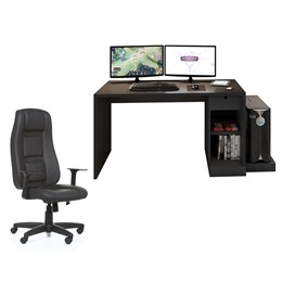 Mesa para Computador Desk Gamer DRX-3000 Preto com Cadeira Giratória Preto - PR Móveis
