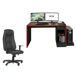 Mesa para Computador Desk Gamer DRX-3000 Preto/Vermelho com Cadeira Giratória Preto - PR Móveis