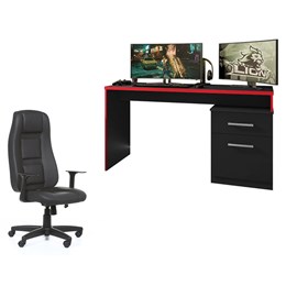 Mesa para Computador Desk Gamer DRX-4000 com Cadeira Giratória Preto Preto/Vermelho - PR Móveis