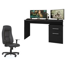 Mesa para Computador Desk Gamer DRX-4000 Preto com Cadeira Giratória Preto - PR Móveis