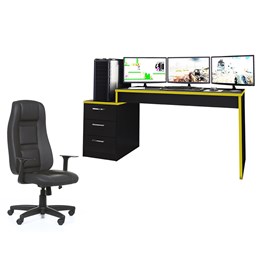 Mesa para Computador Desk Gamer DRX-5000 Preto/Amarelo com Cadeira Giratória Preto - PR Móveis