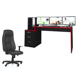 Mesa para Computador Desk Gamer DRX-5000 Preto/Vermelho com Cadeira Giratória Preto - PR Móveis
