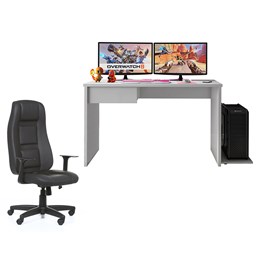 Mesa para Computador Desk Gamer DRX-8000 Branco com Cadeira Giratória Preto - PR Móveis