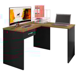 Mesa para Computador Gávea com Gaveta em L Preto/Freijó - PR Móveis Mesa para Computador Gávea com Gaveta em L Preto/Freijó - PR Móveis