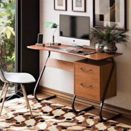 Mesa para Computador Office Steel 2 Gavetas Freijó – EJ Móveis