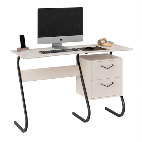 Mesa para Computador Office Steel 2 Gavetas Off White – EJ Móveis