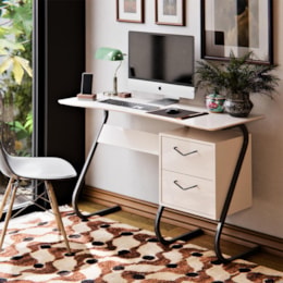 Mesa para Computador Office Steel 2 Gavetas Off White – EJ Móveis