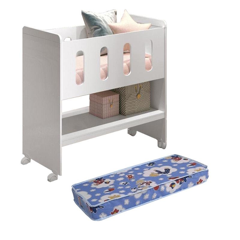 Mini Berço 3 em 1 Zain com colchão Branco Brilho - Reller Móveis - PRMoveis