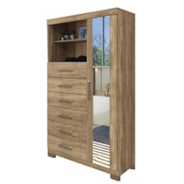 Multi-Cômoda 1 Porta 6 Gavetas Marabá 1.6 Atacama com Espelho e Pés - PR Móveis