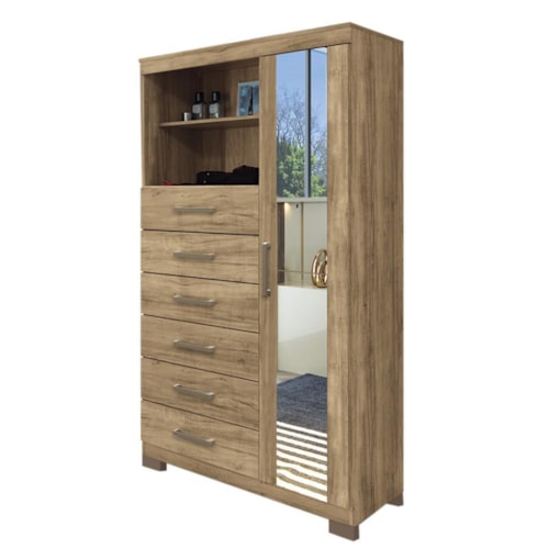 Multi-Cômoda 1 Porta 6 Gavetas Marabá 1.6 Atacama com Espelho e Pés - PR Móveis