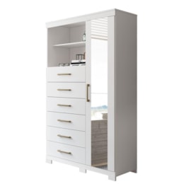 Multi-Cômoda Marabá 1.6 1 Porta 6 Gavetas Branco com Pés e Espelho - Santos Andirá Multi-Cômoda Marabá 1.6 1 Porta 6 Gavetas Branco com Pés e Espelho - Santos Andirá