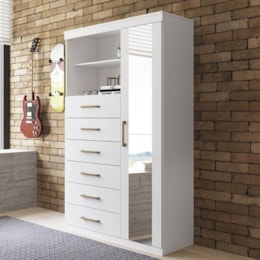 Multi-Cômoda Marabá 1.6 1 Porta e 6 Gavetas Branco com Espelho - Santos Andirá Multi-Cômoda Marabá 1.6 1 Porta e 6 Gavetas Branco com Espelho - Santos Andirá