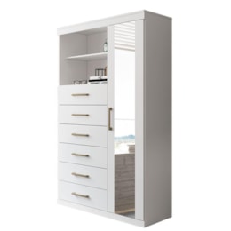 Multi-Cômoda Marabá 1.6 1 Porta e 6 Gavetas Branco com Espelho - Santos Andirá Multi-Cômoda Marabá 1.6 1 Porta e 6 Gavetas Branco com Espelho - Santos Andirá
