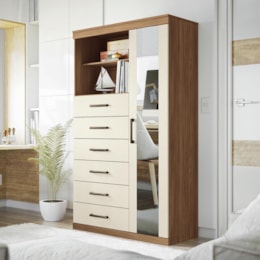 Multi-Cômoda Marabá 1.6 1 Porta e 6 Gavetas Jatobá/Areia com Espelho - Santos Andirá Multi-Cômoda Marabá 1.6 1 Porta e 6 Gavetas Jatobá/Areia com Espelho - Santos Andirá