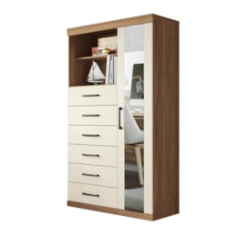 Multi-Cômoda Marabá 1.6 1 Porta e 6 Gavetas Jatobá/Areia com Espelho - Santos Andirá Multi-Cômoda Marabá 1.6 1 Porta e 6 Gavetas Jatobá/Areia com Espelho - Santos Andirá