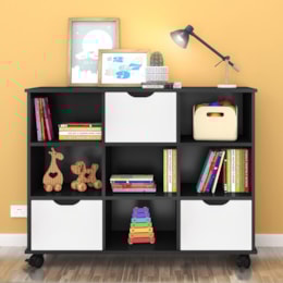 Nicho Organizador 1478 com 3 Gavetas Preto/Branco - Qmovi  Nicho Organizador 1478 com 3 Gavetas Preto/Branco - Qmovi