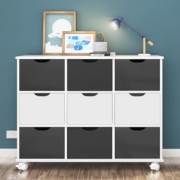 Nicho Organizador 1478 com 9 Gavetas Branco/Preto - Qmovi  Nicho Organizador 1478 com 9 Gavetas Branco/Preto - Qmovi