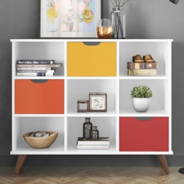 Nicho Organizador Retrô 1478 com 3 Gavetas Branco/Colorido - Qmovi  Nicho Organizador Retrô 1478 com 3 Gavetas Branco/Colorido - Qmovi