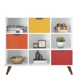 Nicho Organizador Retrô 1478 com 3 Gavetas Branco/Colorido - Qmovi  Nicho Organizador Retrô 1478 com 3 Gavetas Branco/Colorido - Qmovi