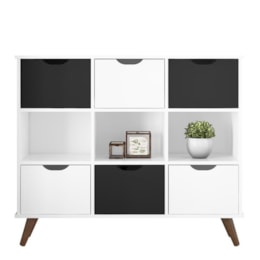 Nicho Organizador Retrô 1478 com 6 Gavetas Branco/Preto - Qmovi  Nicho Organizador Retrô 1478 com 6 Gavetas Branco/Preto - Qmovi