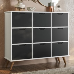 Nicho Organizador Retrô 1478 com 9 Gavetas Branco/Preto - Qmovi  Nicho Organizador Retrô 1478 com 9 Gavetas Branco/Preto - Qmovi