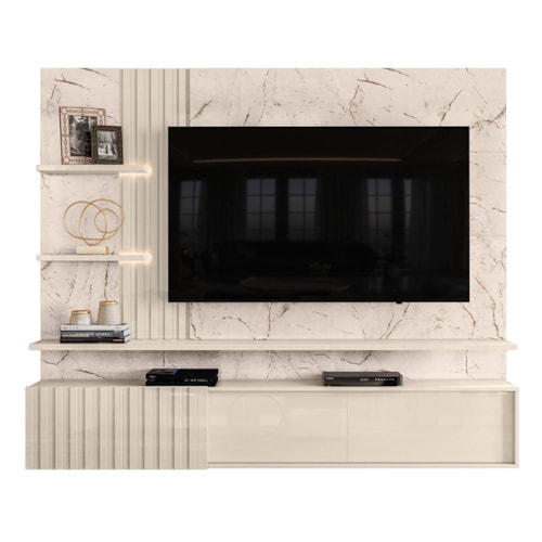 Painel Home Suspenso Atena Calacata/Off White para TV até 65” - Madetec