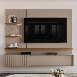 Painel Home Suspenso Atena Fendi/Naturale para TV até 65” - Madetec Painel Home Suspenso Atena Fendi/Naturale para TV até 65” - Madetec