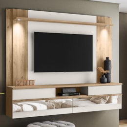 Painel Home Suspenso Chamonix Teca Supremo/Off Ártico - Mobler  Painel Home Suspenso Chamonix Teca Supremo/Off Ártico - Mobler