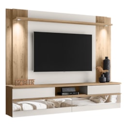 Painel Home Suspenso Chamonix Teca Supremo/Off Ártico - Mobler  Painel Home Suspenso Chamonix Teca Supremo/Off Ártico - Mobler