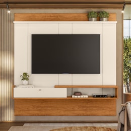 Painel Home Suspenso Niterói Off White/Canela para TV até 65” - Mobler