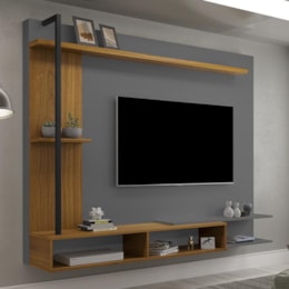 Painel Home Suspenso Onix para TV até 65” Carvalho New/Cinza - Móveis Luapa 