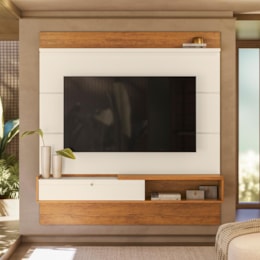 Painel Home Suspenso Triunfo Off White/Canela para TV até 65” - Mobler