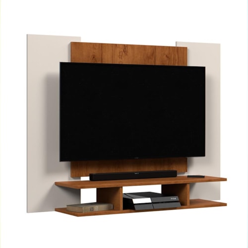 Painel Suspenso EJ Off White/Freijó para TV de até 50” – EJ Móveis