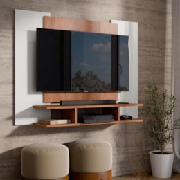 Painel Suspenso EJ Off White/Freijó para TV de até 50” – EJ Móveis