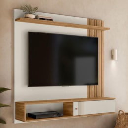 Painel Suspenso Milão Frisado Flex Off White/Nature para TV até 55” - Peternella Móveis 